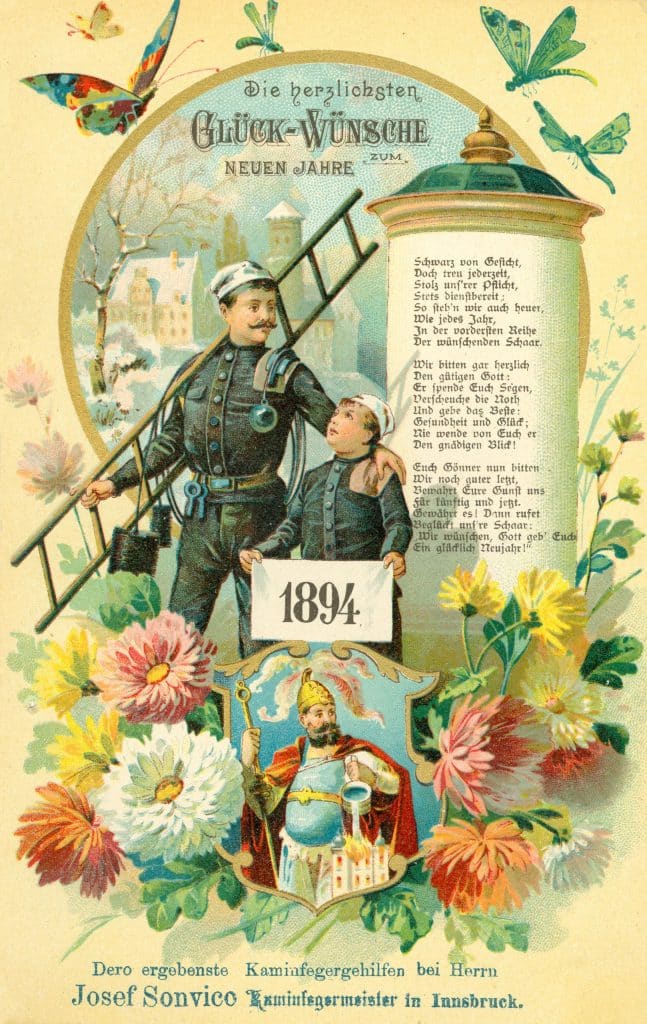Neujahrsglückwunschkarte Kaminkehrer