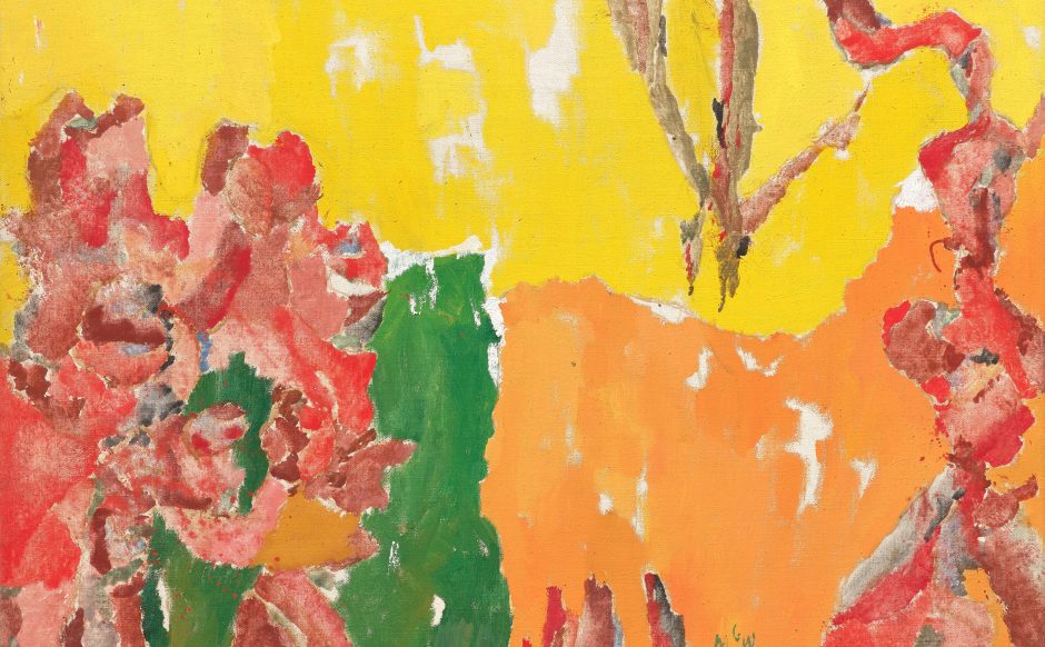 Weiler_Die n&auml;chste Verwandlung der Bauernfamilie (Malerei auf Gelborange gr&uuml;n), 1958_59 (KloGem305-Max_Weiler)